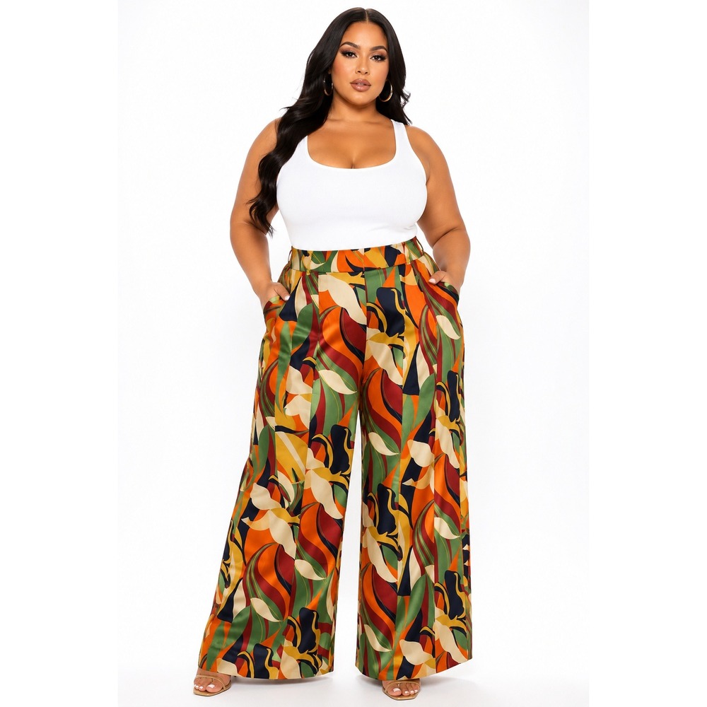 Easel Los Angeles Wide Leg Abstract Print Pants Multi-Color 3X NWT